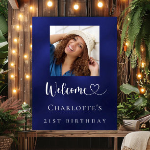 Poster Bienvenue à la fête d'anniversaire bleu marine