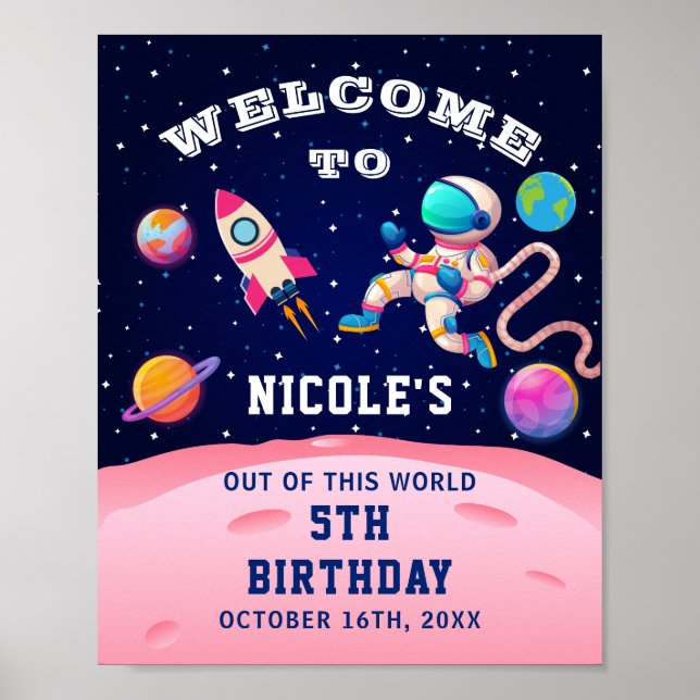 Poster Bienvenue à la fête d'anniversaire de l'astronaute (Devant)