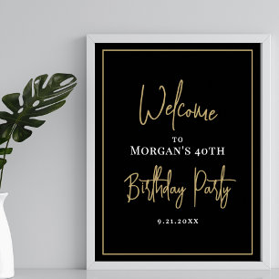 Poster Bienvenue à la fête d'anniversaire moderne Black G