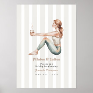 Poster Bienvenue à la fête d'anniversaire Pilates & Latte