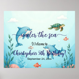 Poster Bienvenue à la fête d'anniversaire sous la mer ble