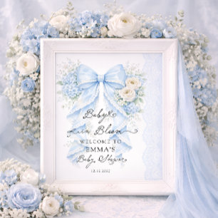 Poster Bienvenue à la fête de bébé garçon Baby in Bloom a