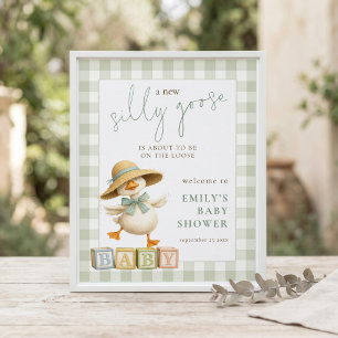 Poster Bienvenue à la fête de bébé Silly Goose Sage Gingh