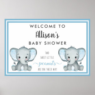 Poster Bienvenue à la fête de douche pour les jumeaux élé