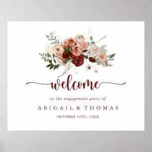 Poster Bienvenue à la fête de fiançailles florale rustiqu