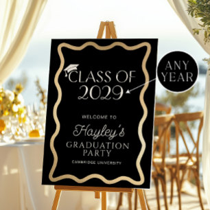 Poster Bienvenue à la fête de graduation en or noir Wave