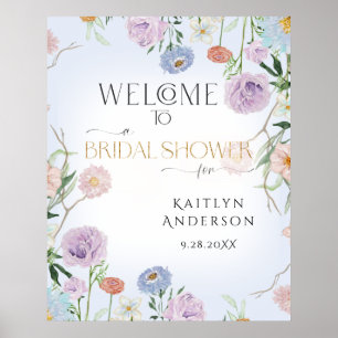 Poster Bienvenue à la fête de mariage champêtre Fleurs bl