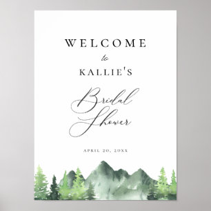 Poster Bienvenue à la fête de mariage en forêt montagneus