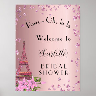 Poster Bienvenue à la fête de mariage Paris rouge tour ei