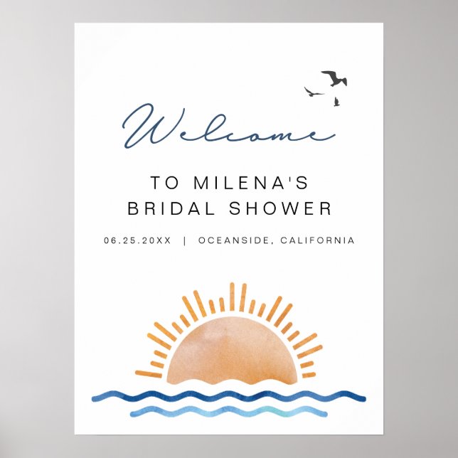 Poster Bienvenue à la fête de mariage sur la plage d'OCEA (Devant)