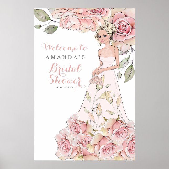 Poster Bienvenue à la fête prénuptiale de la mariée Rose  (Devant)