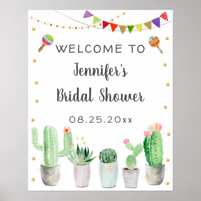 Poster Bienvenue à la fête prénuptiale Fiesta Cactus (Devant)