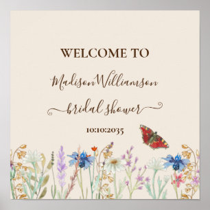 Poster Bienvenue à la fête prénuptiale Papillon Fleur Sau