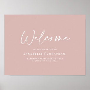 Poster Bienvenue à la mariage moderne mariage rose vif