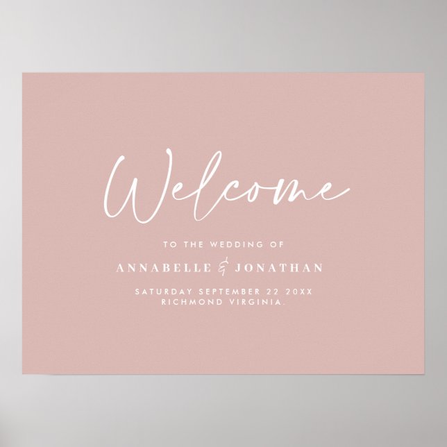Poster Bienvenue à la mariage moderne mariage rose vif (Devant)