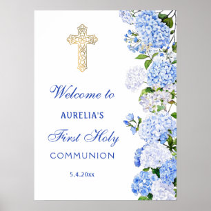 Poster Bienvenue à la Première Communion de Blue Hydrange