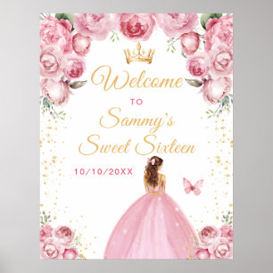 Poster Bienvenue à la Princesse aux Cheveux Brun Rose pou