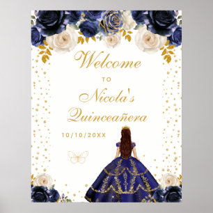 Poster Bienvenue à la Princesse Quinceañera en bleu marin