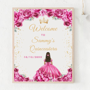 Poster Bienvenue à la Princesse Rose Chaud pour Quinceañe