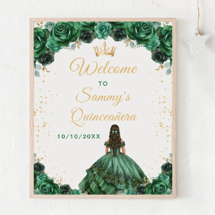 Poster Bienvenue à la Princesse Vert Foncé pour ses Quinc