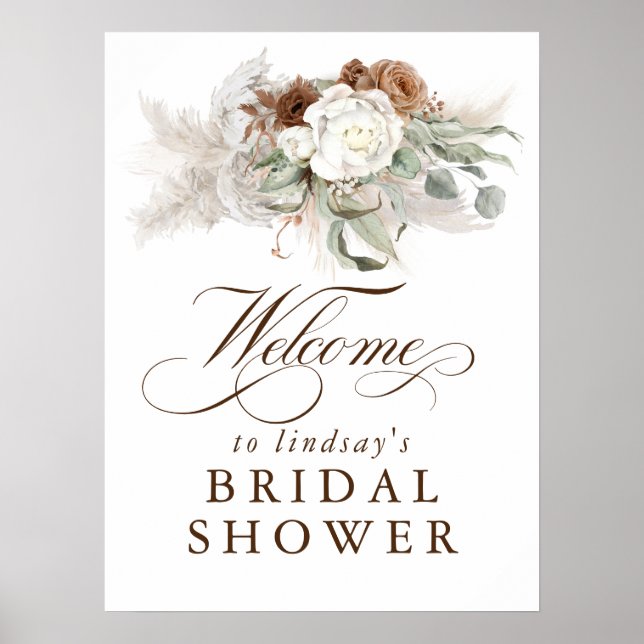 Poster Bienvenue à la réception de mariage bohème florale (Devant)