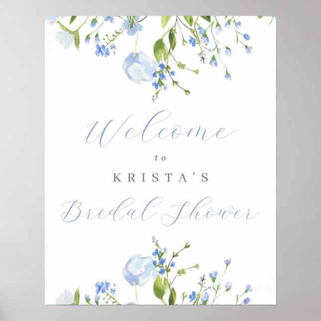 Poster Bienvenue à la réception de mariage floral bleu cl (Devant)