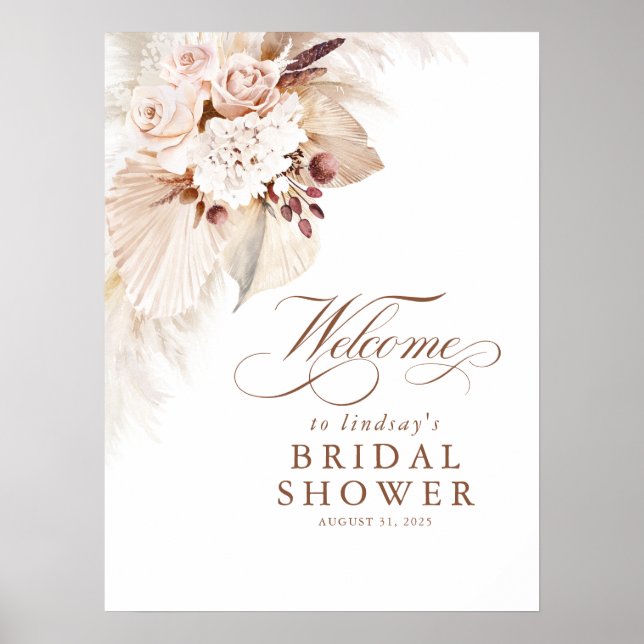 Poster Bienvenue à la réception de mariage floral doux He (Devant)