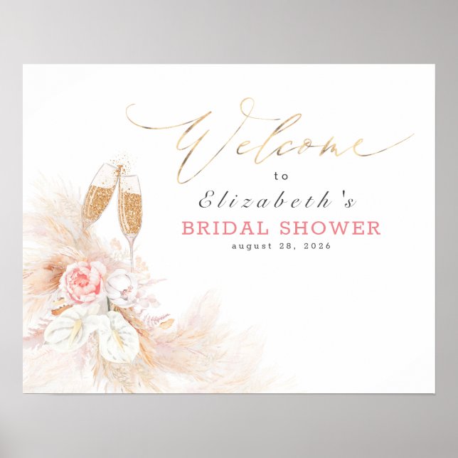 Poster Bienvenue à la réception de mariage floral rose he (Devant)
