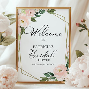 Poster Bienvenue à la réception de mariage florale géomét