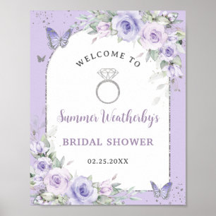 Poster Bienvenue à la réception de mariage florale lavand