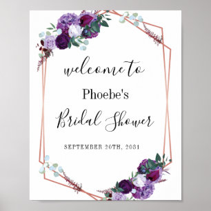 Poster Bienvenue à la réception de mariage florale violet