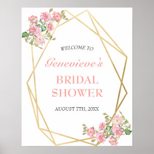 Poster Bienvenue à la réception de mariage rose poudré Fl
