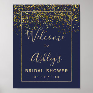 Poster Bienvenue à la soirée de douche de mariée bleu mar