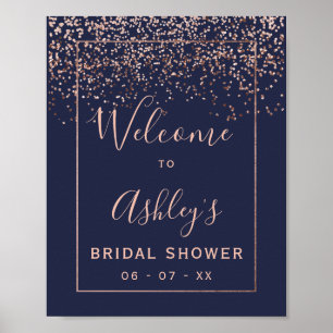 Poster Bienvenue à la soirée de douche de mariée bleu mar