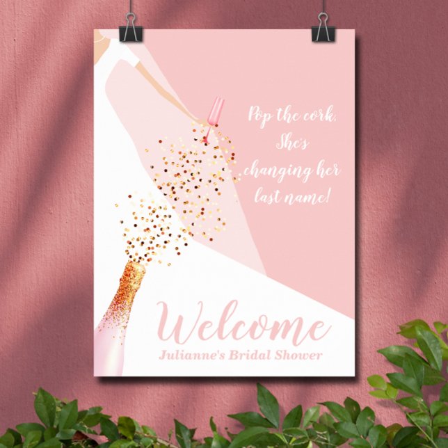 Poster Bienvenue à la soirée de mariage rose blush chic (Blush pink bridal shower Welcome poster, PRINTED and/or INSTANT DOWNLOAD, features bride in her gown)