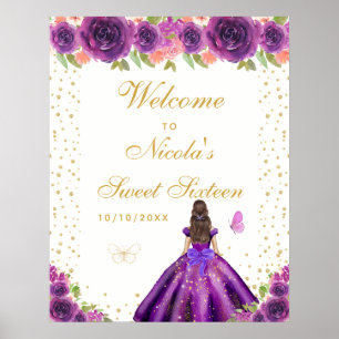 Poster Bienvenue à la Sweet Sixteen aux Cheveux Brun Roug