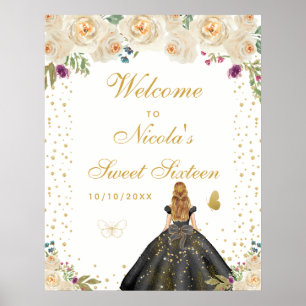 Poster Bienvenue à la Sweet Sixteen de la fille aux cheve