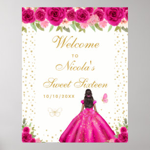Poster Bienvenue à la Sweet Sixteen d'une fille à la peau