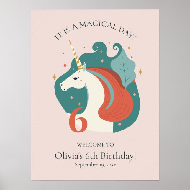 Poster Bienvenue à l'anniversaire de la licorne magique (Devant)