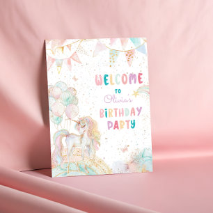 Poster Bienvenue à l'Anniversaire Magique Unicorn Arc en 