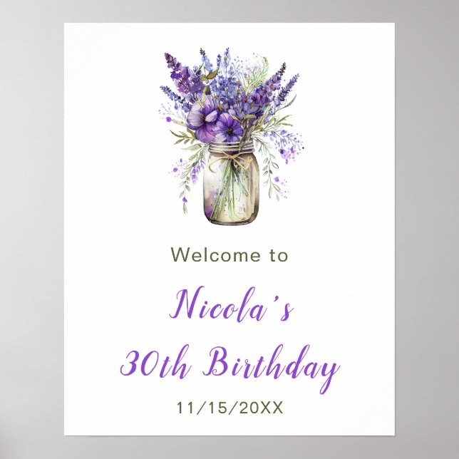 Poster Bienvenue à Lavender Mason Jar (Devant)