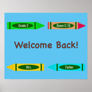 Poster Bienvenue à l'école Crayons sur l'affiche bleue