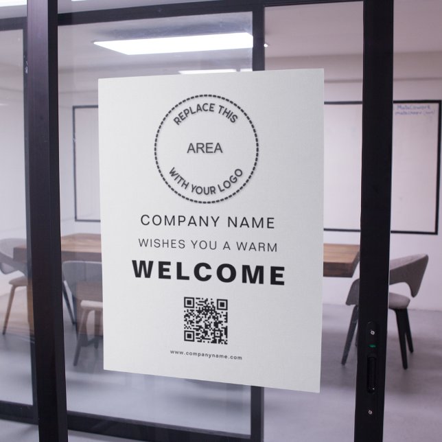 Poster Bienvenue à l'entreprise Votre logo QR Code Blanc (Créateur téléchargé)