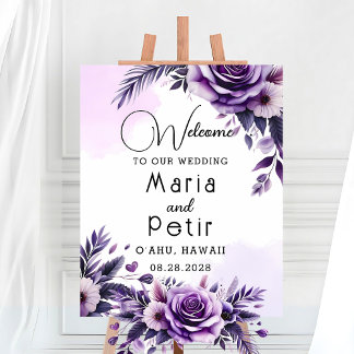 Poster Bienvenue à l'ivoire à Accentuation florale violet