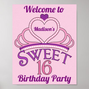 Poster Bienvenue à ma fête d'anniversaire 16 ans Douce pe