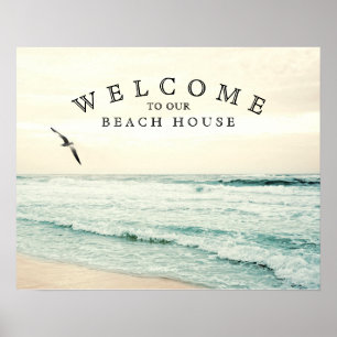 Poster Bienvenue à notre Beach House Seagull Coastal