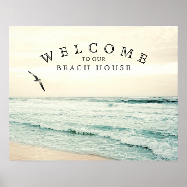 Poster Bienvenue à notre Beach House Seagull Coastal (Devant)