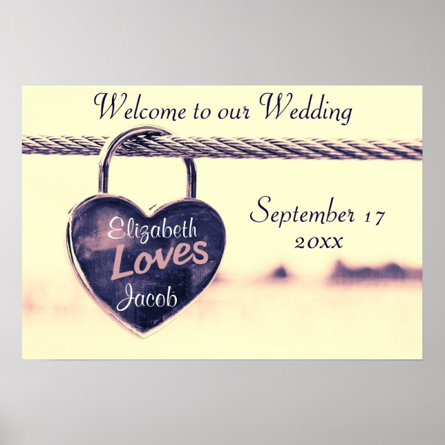 Poster Bienvenue à notre cadenas cardiaque Mariage (Devant)