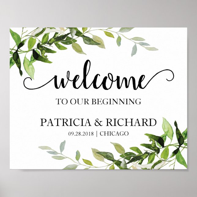 Poster Bienvenue À Notre Élégant Mariage De Verdure (Devant)