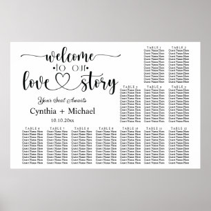 Poster Bienvenue à notre Love Story 12 Table Mariage assi